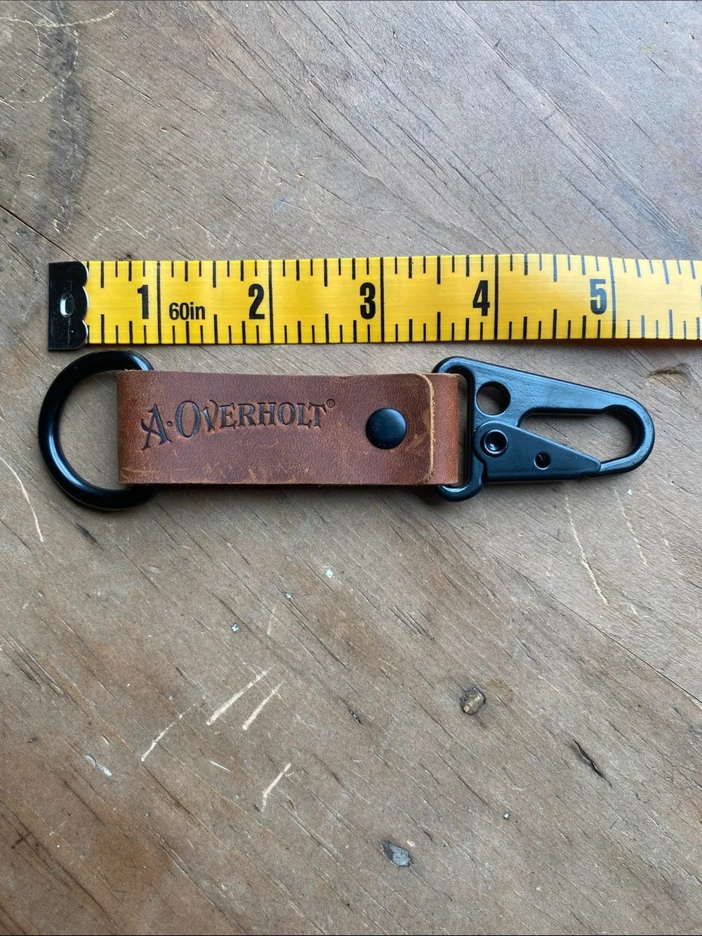 A. Overholt Whiskey Brown Leather Key Clip with Black Meta Hardware